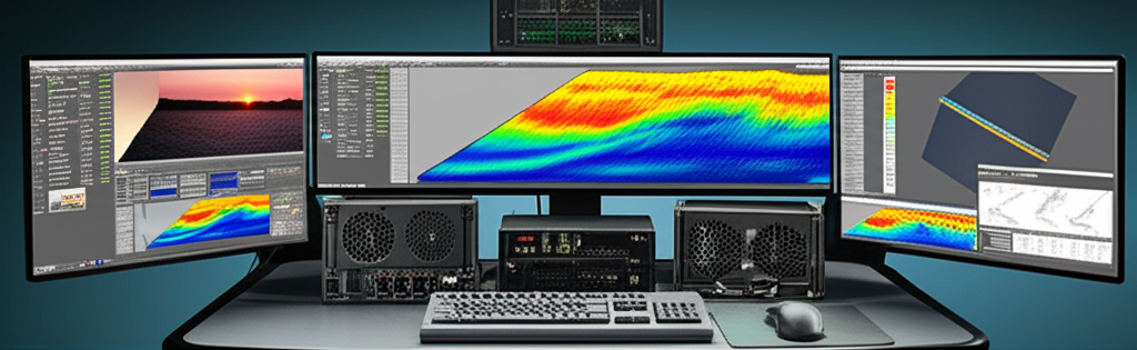 Professional geoscience team working with advanced data analysis